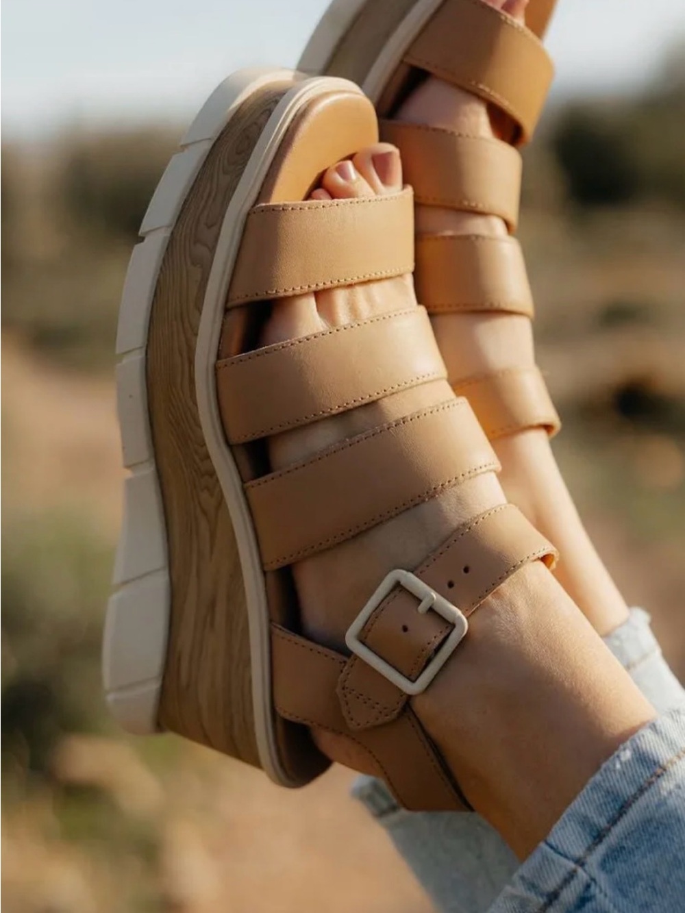 Sorel Joanie III Ankle Strap Wedge Sandals | Camel Leather | Size 7 - Picture 1 of 5